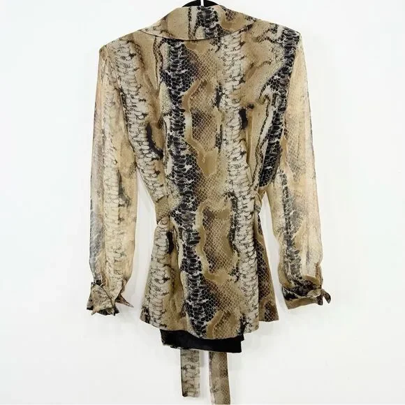 New York Extremes Black Taupe Snake Print Double Breasted Sheer Sleeve Blazer - Picture 6 of 16